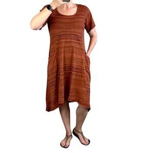CMC Color Me Cotton Asymmetrical T-Shirt Dress Size M Terracotta Brown Stripe